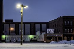 Snow falling in town
