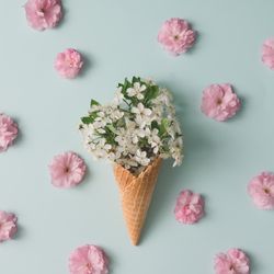 Ice cream cone with flowers and leaves