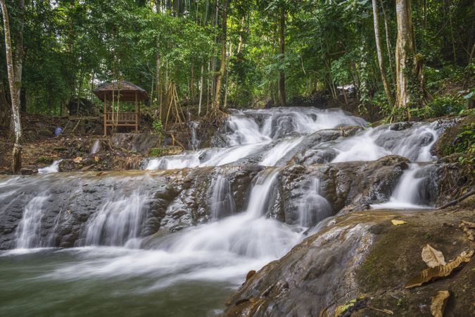 slow shutter speed of silky waterfall in Indonesia