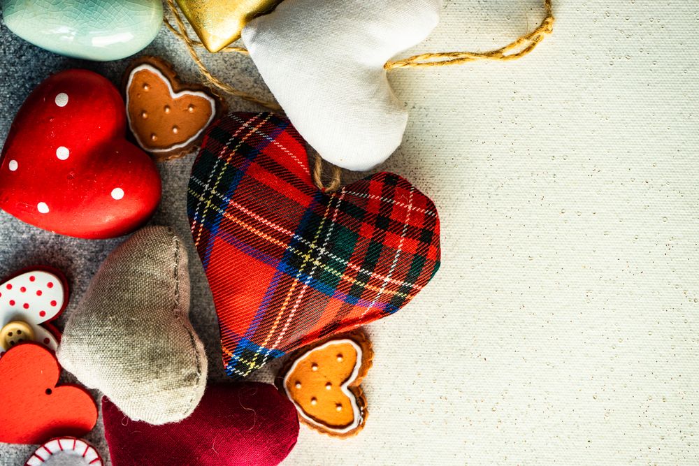 Valentine's concept with colorful heart ornaments 