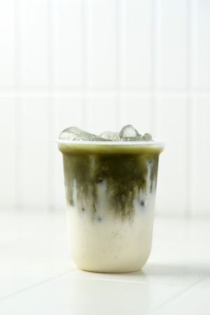 Matcha Iced Latte in Plastic Disposable Glass