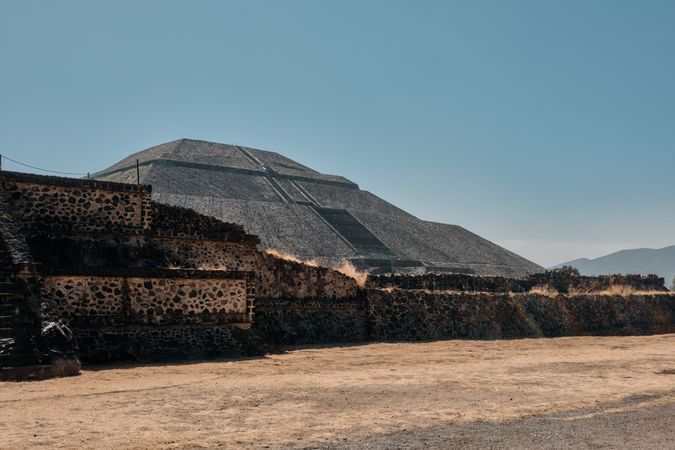 View of ancient pyramids in Teotihuacan Valley