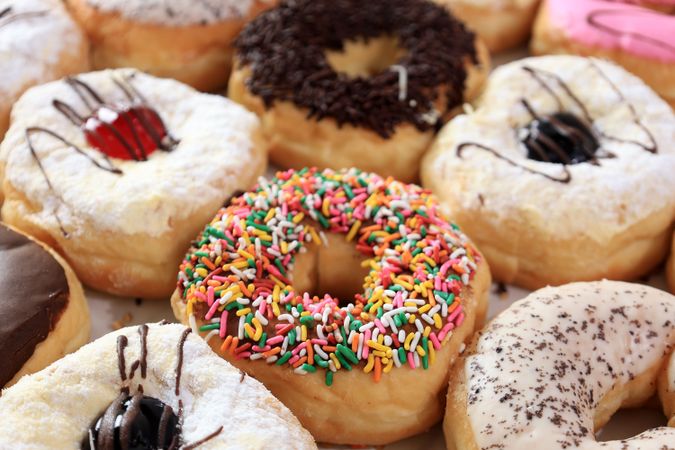 Close Up Donut with Colorful Rainbow Sprinkle