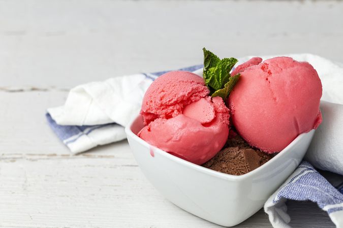 Appetizing strawberry ice cream in bowl