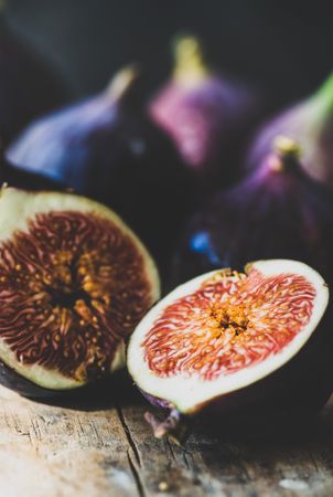 Fresh figs halved, selective focus, close-up