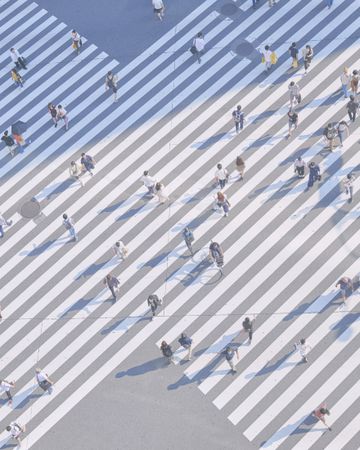 High angle view of people walking on pedestrian lane in Japan