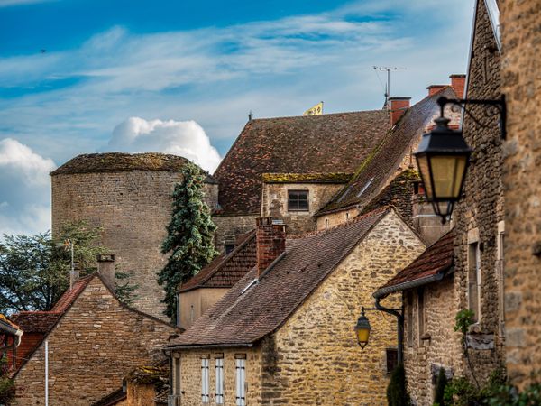 Medieval city of Chateauneuf in Burgundy. A cozy, cute town that grew up around a huge old castle.