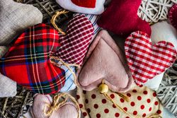 St. Valentines Day concept with close up of felt hearts