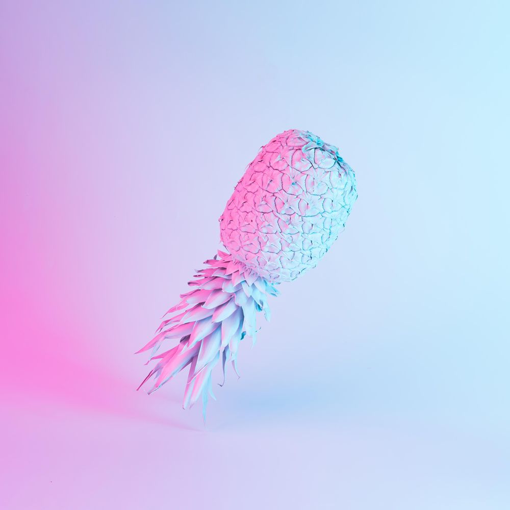 Pineapple in vibrant bold gradient holographic neon  colors