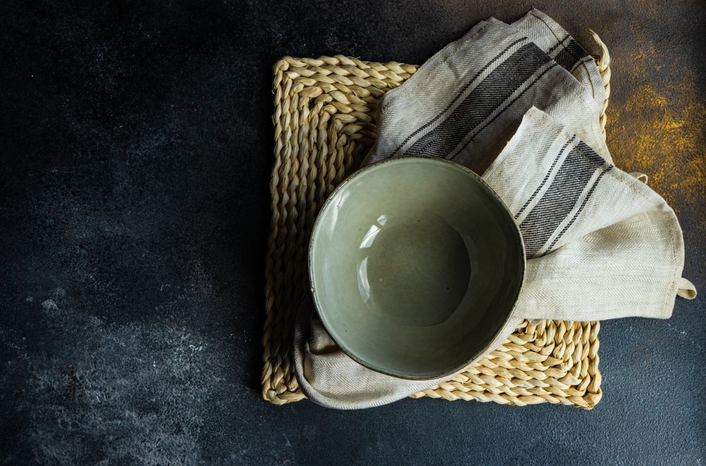 Top view of empty bowl on placemat