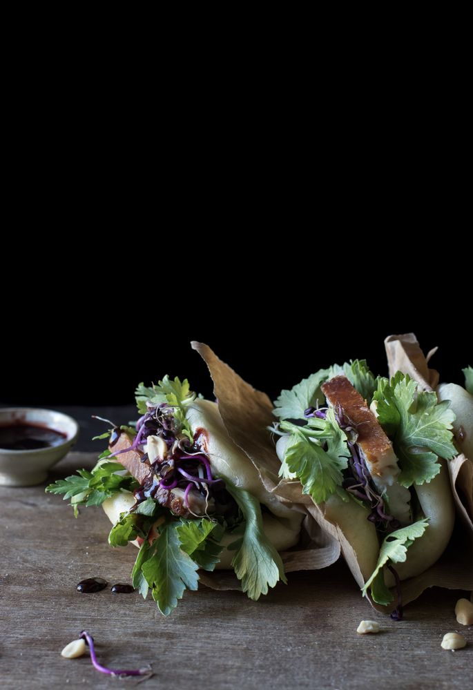 Served Gua Bao sandwiches with bacon