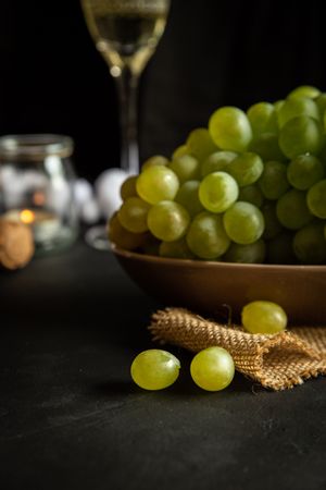 Glasses with wine and grapes