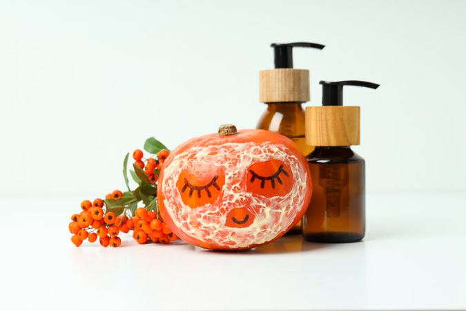 Concept of different cosmetic products, Pumpkin cosmetics