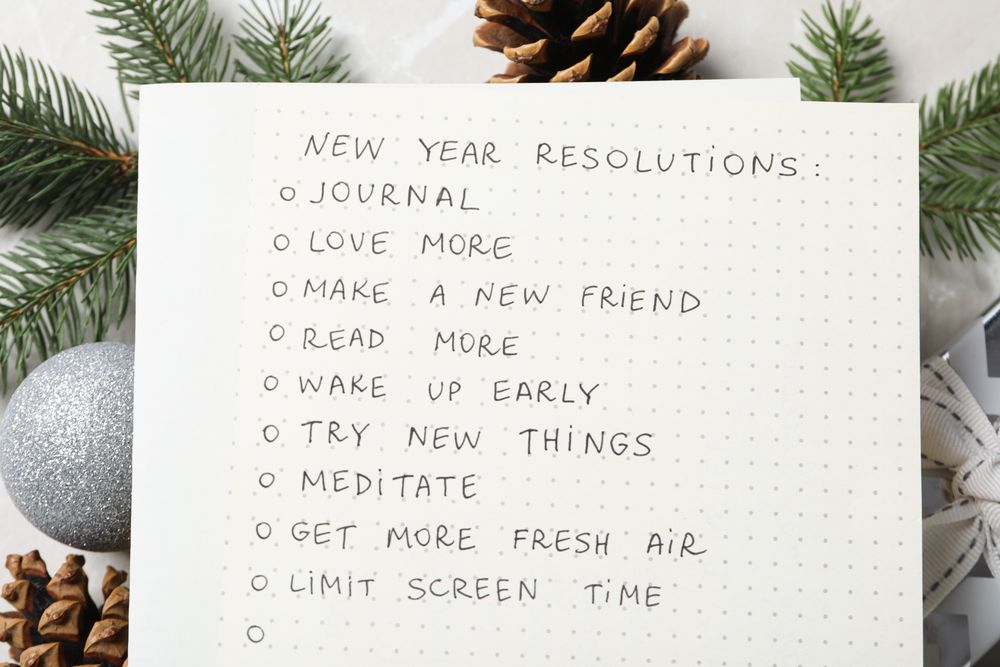 Concept of New Year Resolutions list, new year goals, close up