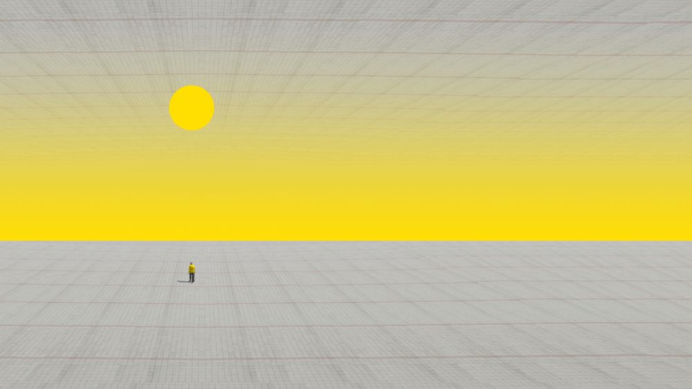 Conceptual image of a woman walking towards the sun