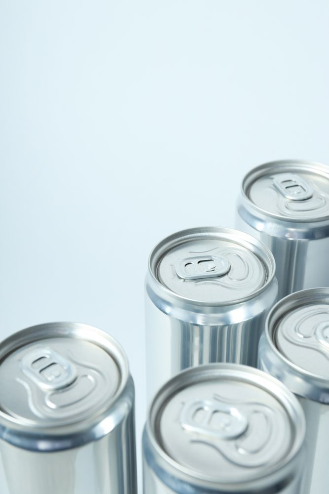 Concept of drink, blank cans, space for text