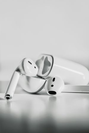 High-Key Close-up of Wireless Earbuds