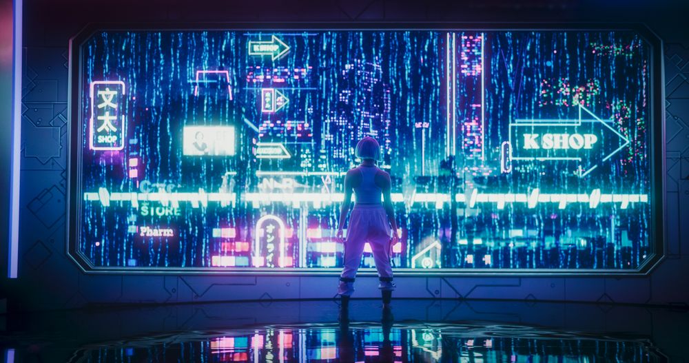Cyberpunk Style Reality with Advanced Autonomous Flying Transportation