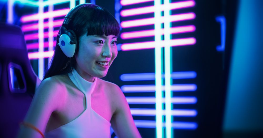 Portrait of a Japanese Young Female Wearing Headphones