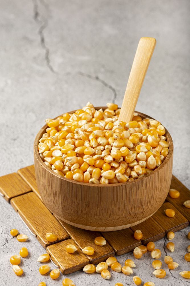 Dried corn. Raw corn for popcorn on the table.