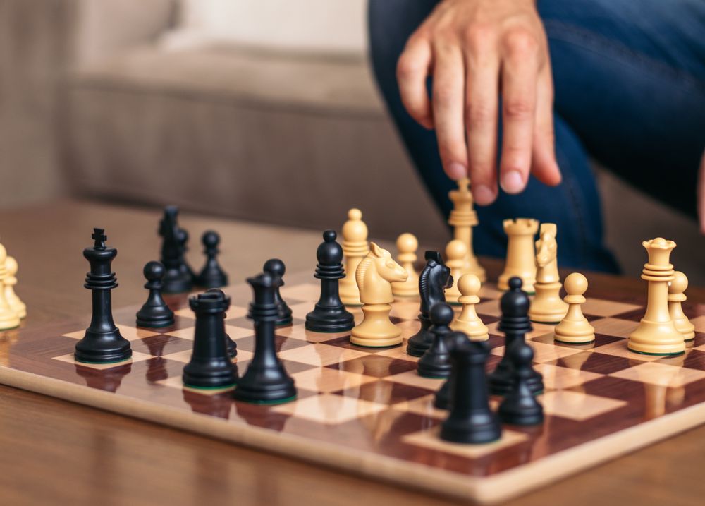 Chess game at home. Chess board with the pieces placed