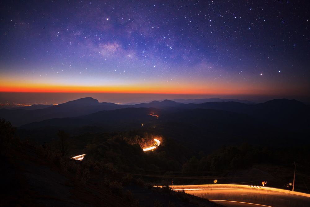 Milky way galaxy with stars and space dust in the universe at Doi inthanon Chiang mai, Thailand