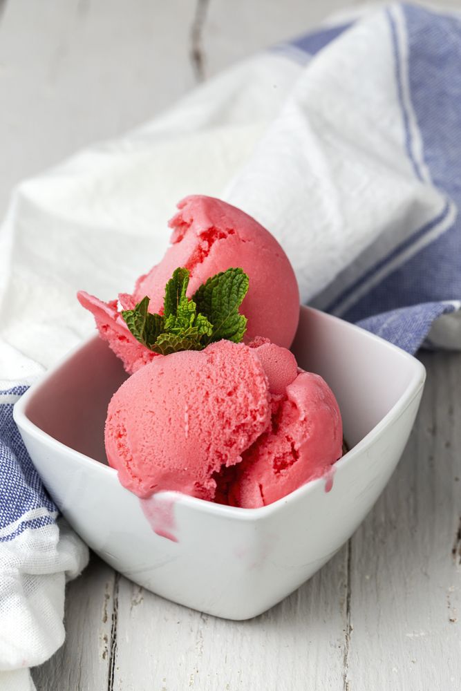 Appetizing strawberry ice cream in bowl