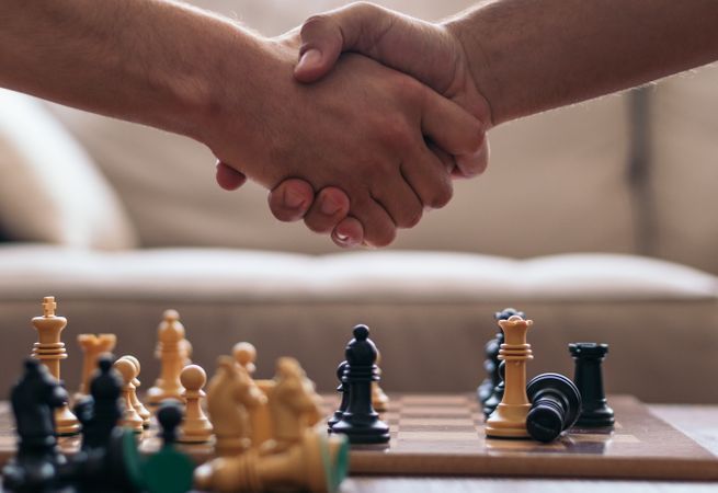 Chess game at home. Chess board with the pieces placed