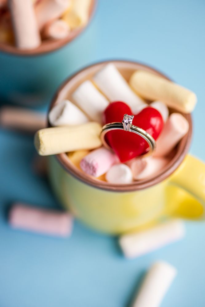 Sweet dessert for Valentine's day with heart with ring