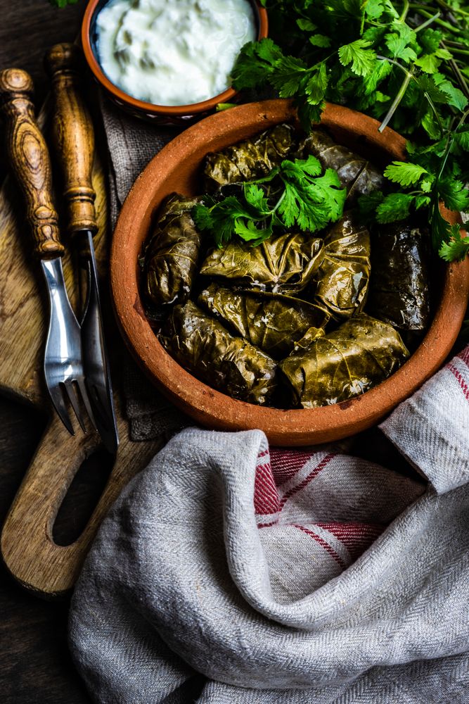 Top view traditional Georgian dolma dish
