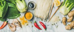 Top view of ingredients for Asian dish