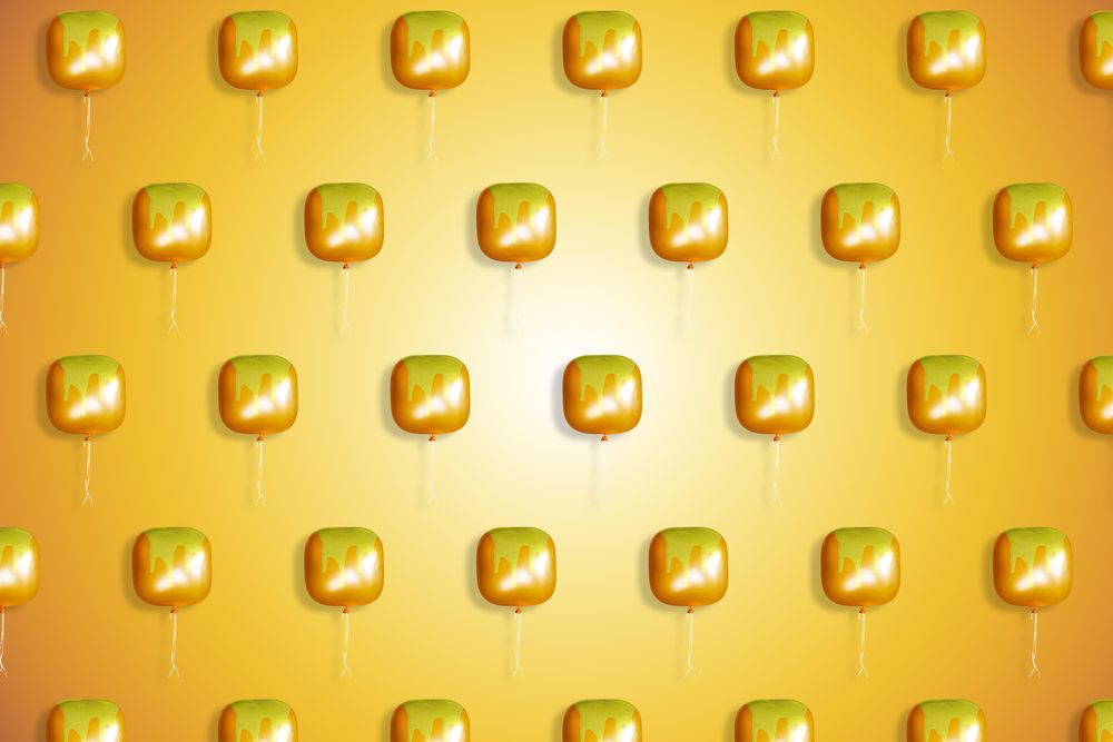 Pattern of orange square  balloons with dripping paint on orange background