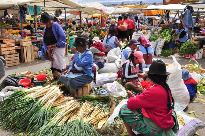 Ecuadorian women selling their vegetables at the street market
