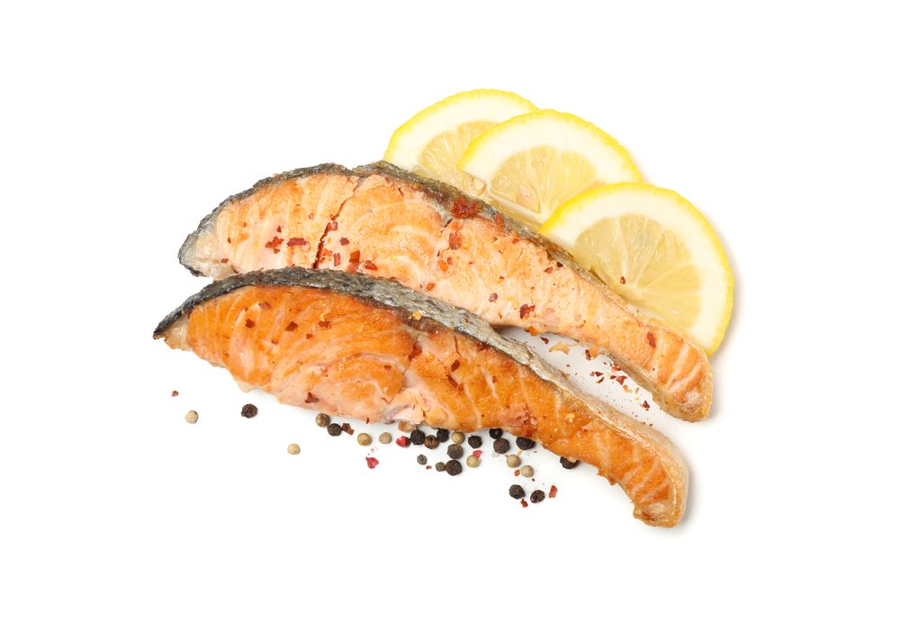 Tasty grilled salmon isolated on blank background