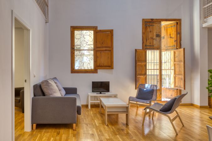 Interior of living room and windows