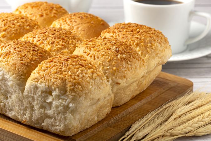 Coconut bread on the wooden table.