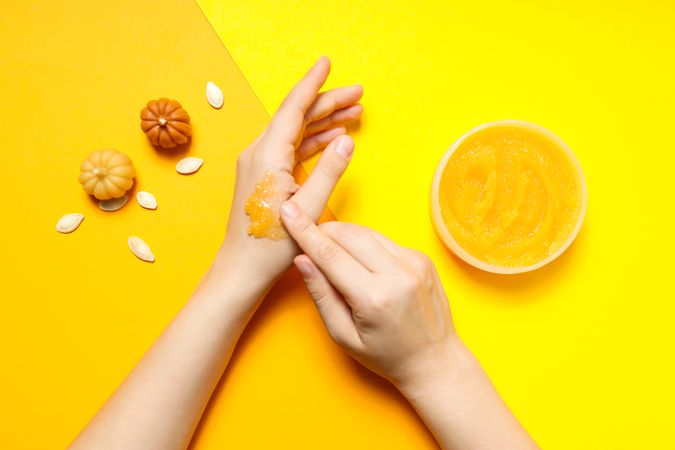 Concept of different cosmetic products, Pumpkin cosmetics