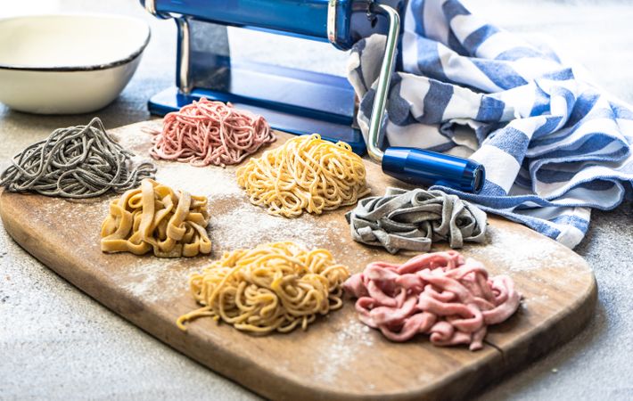 Variety of freshly made Italian homemade pasta