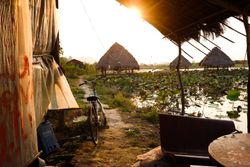 Bicycle by a pond in Cambodia
