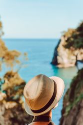 Female tourist contemplating picturesque landscape