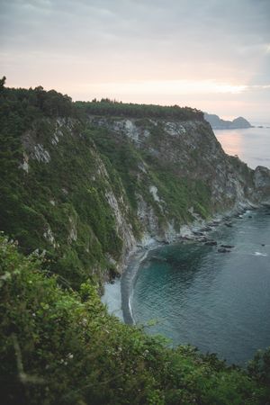 Scenic rocky seascape during sunset