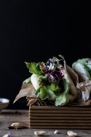Served Gua Bao sandwiches with bacon