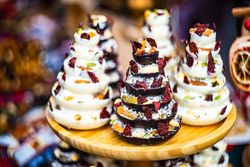 Christmas food concept of tree shaped dried fruit and chocolate snack