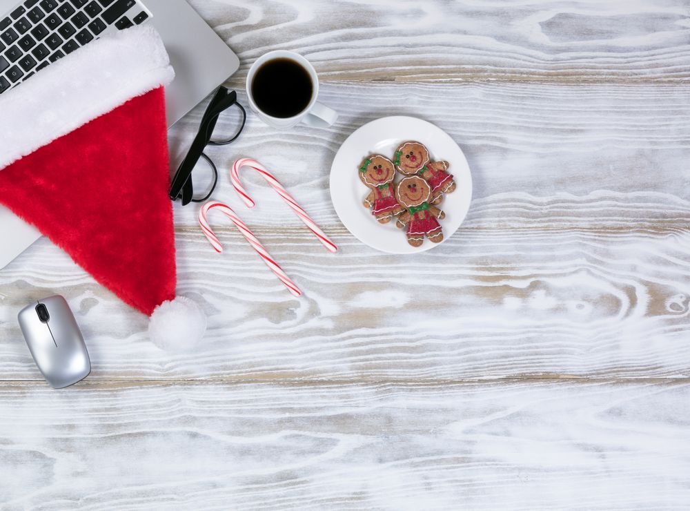Christmas holiday celebration on top of rustic desk