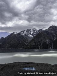 Landscape shot of overcast weather above calm lake in the mountains 5oPqz4