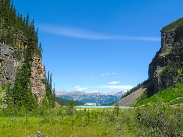 View of Lake Louise and its hotel resort, Banff