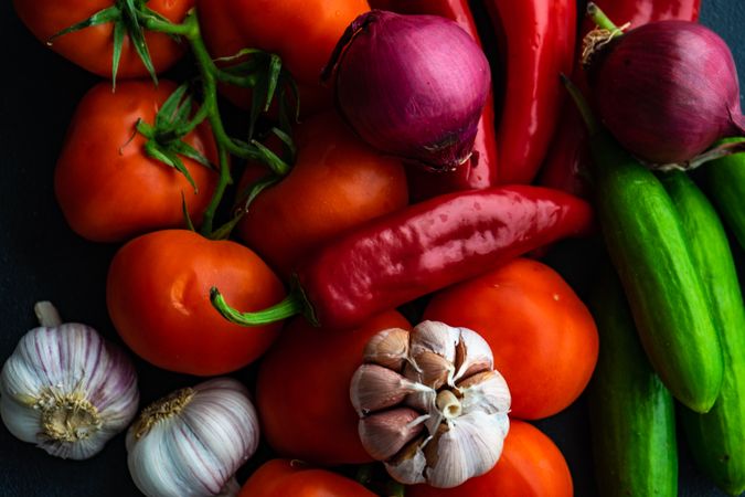 Scattered fresh colorful vegetables