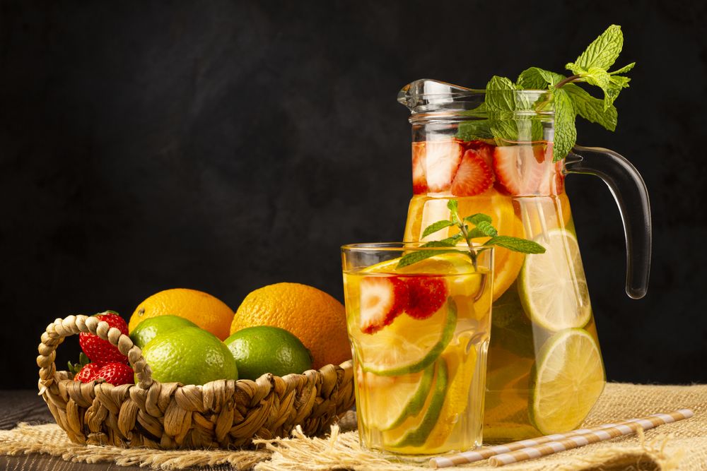 Water flavored with fresh summer fruit.