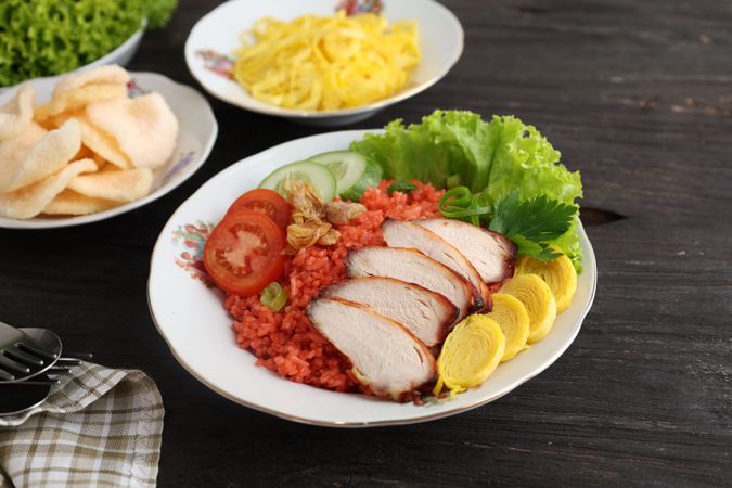 Nasi Goreng Merah Surabaya with Eggs and Crackres, Indonesian Fried Rice