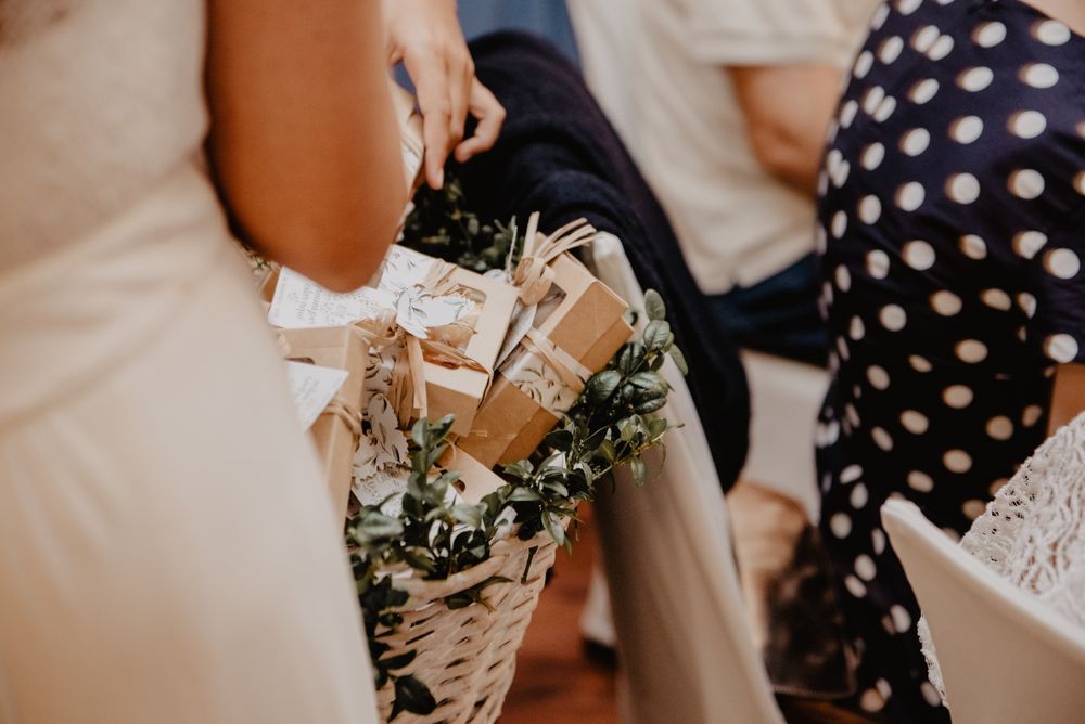 Woman with presents in hamper